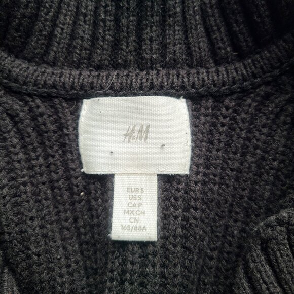 H&M Black/White Striped Chunky Ribbed Knit Polo Sweater Size Small - Picture 7 of 10